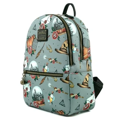 Image of Loungefly Harry Potter Tattoo All Over Print Womens Double Strap Shoulder Bag Purse