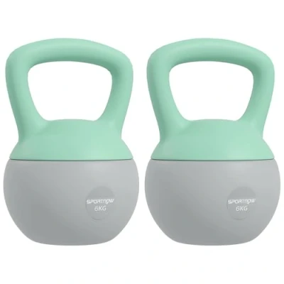 Image of SPORTNOW Soft Kettlebell, 2 x 6kg Kettle Bell with Non Slip Handle for Home Gym Weight Lifting and Strength Training, Grey Green
