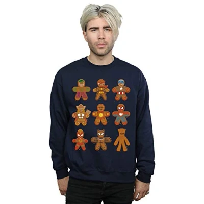 Image of Marvel Men&#039;s Avengers Christmas Gingerbread Sweatshirt Navy Blue Large