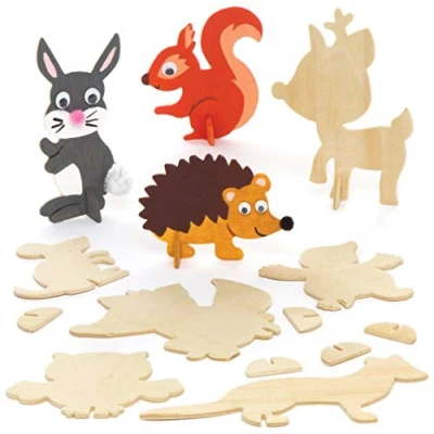 Image of Baker Ross AR616 Woodland Animal Wooden Shapes (Pack of 10), Wood