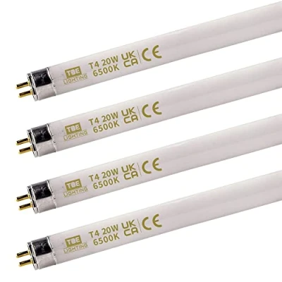 Image of TBE LIGHTING T4 20w Fluorescent Tube Lamps 578mm 4 Pack of CFL Bulbs G5 2 Pin Base Fittings High Efficiency Lamps, Day Light White 6500K