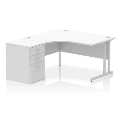 Image of Impulse 1400 LH Crescent Desk Cantilever Leg White/Silver 600 DH Ped