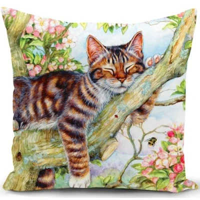 Image of KUNQIAN Cat Cushion Cover Decorations Gift for Lovers Pillow Outdoor Tree Sleeping Decor Home Livingroom Couch Sofa 18&quot;x18&quot;(45x45cm)