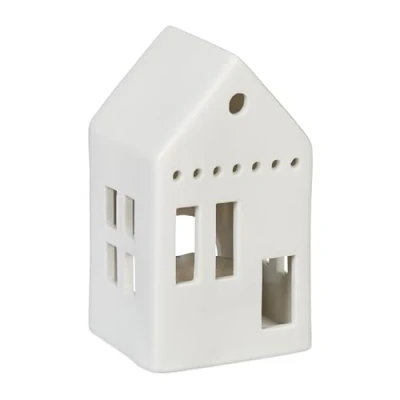 Image of Tealight House Ceramic, Light through Windows, for 1 Candle, HxWxD: 12 x 7 6 cm, Table Decoration, White Relaxdays