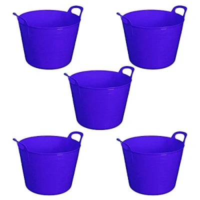 Image of (Set of 5) 26L Litre Robust Versatile Multi Purpose Flexible Storage Container Bucket, Tub Trugs, Horse Feeder, Garden Tub, Flexi (Purple)
