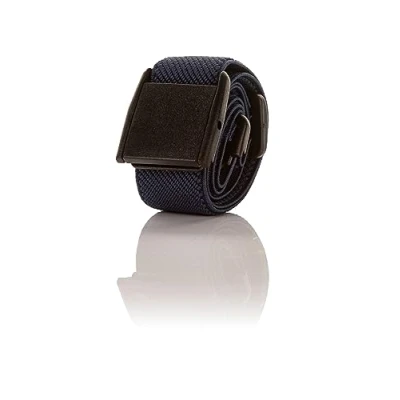 Image of Mens/Womens Fully Adjustable Stretch Belt with Plastic Clip Buckle. Dark Blue, One Size