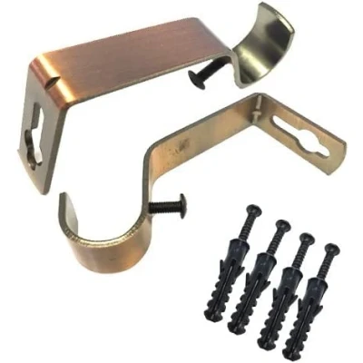 Image of Curtain Pole Bracket Metal 28mm Copper Heavy Duty Rod Wall Brackets Holder Set with Screws for Poles of 2.