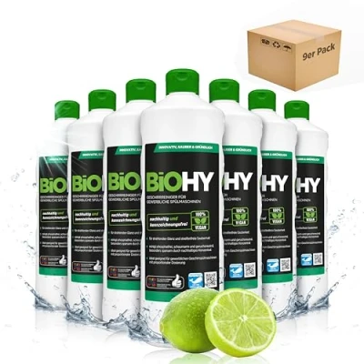 Image of BiOHY Dishwasher Detergent for Commercial use (9 x 1l Bottle) Phosphate Free Concentrate Gastronomy Radiant Shine Due to Outstanding Fat Dissolving Formula (Geschirrreiniger)