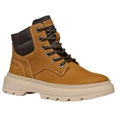 Image of Geox Kiddartah BOY Laceup ankle boots for kids, Size: 12.5K, Dark yellow/brown Nubuck/textile