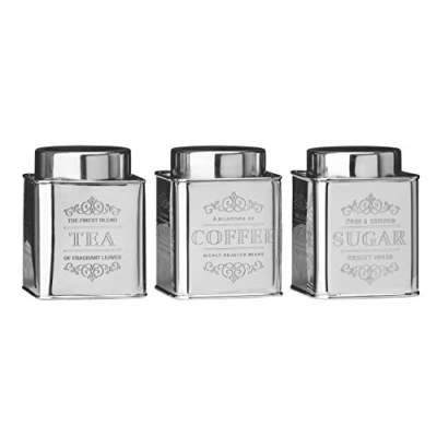 Image of Premier Housewares Coffee Tea Sugar Set Stainless Steel And Containers Grey Canisters of Three 12x10x10, Silver