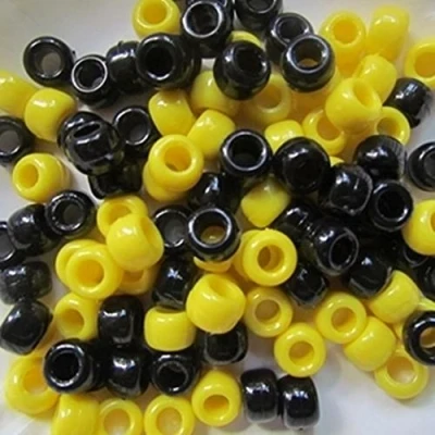 Image of 100 x Pony Beads 9x6mm Black and Yellow Mix Plastic Barrel Craft