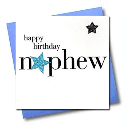 Image of Claire HNS93 Giles Hearts and Stars Happy Birthday Nephew Card ,whitegreyblueblack