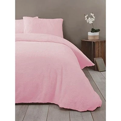 Image of Rapport Home Teddy Bear Luxurious Super Warm Quilt Duvet Cover Bed Set, Soft Pink, King