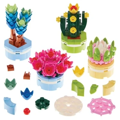 Image of Baker Ross FN411 Potted Plants Building Bricks Pack of 4, Party Bag Fillers for Kids, Kits Kids
