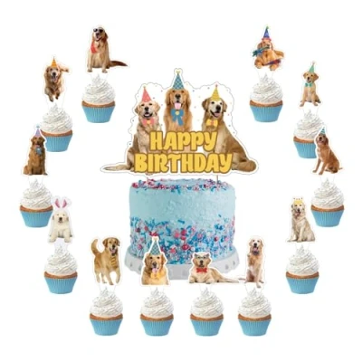 Image of 25 Pcs Golden Retriever Cake Decorations Topper Cupcake Toppers for Dog Birthday Party Supplies