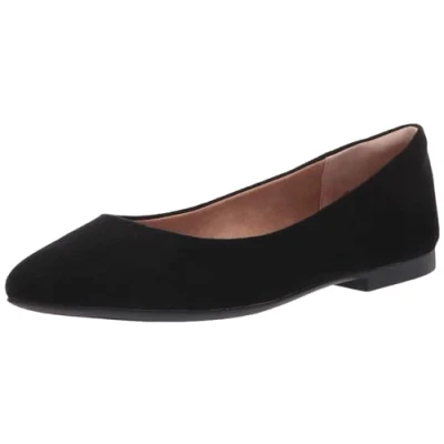 Image of Amazon Essentials Women&#039;s Pointed Toe Ballet Flat, Black Microsuede, 5.5 UK