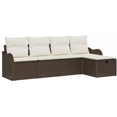 Image of vidaXL 5 Piece Garden Sofa Set with Cushions Brown Poly Rattan