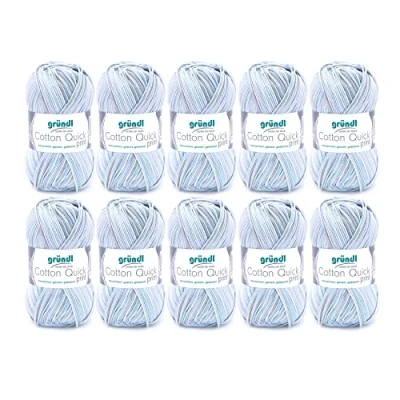 Image of Gründl Cotton Quick Print Knitting/Crochet Yarn (Colourful Made of 100% Cotton, Oeko TEX Certified, 50 g / 125 m, Needle Size: 3 4, 1 x g), Mint Blue White Grey Mix Colour