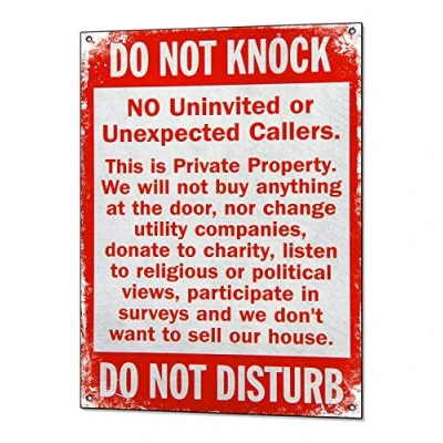 Image of Warning Sign No Cold Callers Metal Canvassers Soliciting Tin Plaque 8x12 Inches