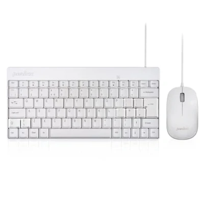Image of Perixx PERIDUO 212 Wired Mini Keyboard and Mouse Combo with 12 Multimedia Keys, White, UK Layout