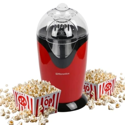 Image of EMtronics EMPM21 Electric Popcorn Maker Machine, Hot Air Pop Corn Popper for Movie Nights, Parties, Sleepovers, 1200 W, Red