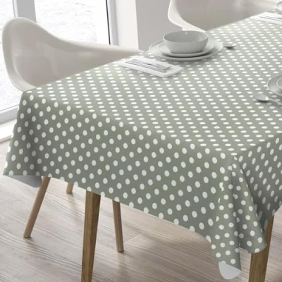Image of Home Direct Rectangular Oilcloth PVC Wipe Clean Tablecloth Table Cover 140cm x 180cm 55x70 Polka Dot (Sage Green)