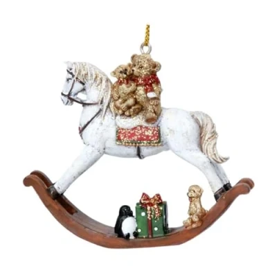 Image of Gisela Graham One Resin Teddy on Rocking Horse hanging Christmas Decoration