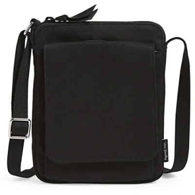 Image of Vera Bradley Women&#039;s Mini Hipster Crossbody Purse with RFID Protection, Black Recycled Cotton, One Size