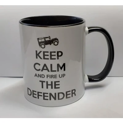 Image of Top Banana Gifts Keep Calm and Fire Up The Defender Ceramic Photo Mug Tasse (Black)