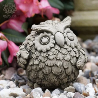 Image of Winking Owl Stone Statue Bird Barn Owls Outdoor Garden Ornament Decoration