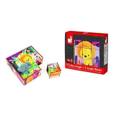 Image of Janod J02732 Kubkid 9 Blocks, Jungle Animals