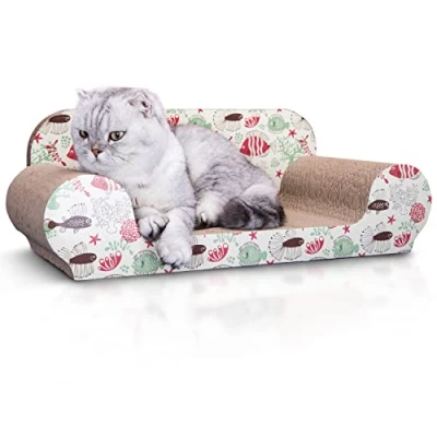 Image of Nobleza Cat Scratching Board Lounge Cardboard Bed for Indoor Kitten Sofa Scratcher Pad with Catnip