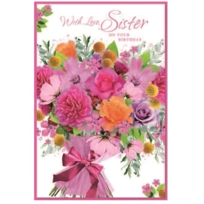 Image of Sister Birthday Card Flowers Butterflies Female Her Adult Size: 23cm x 15.5cm (9&quot;x6&quot;) E