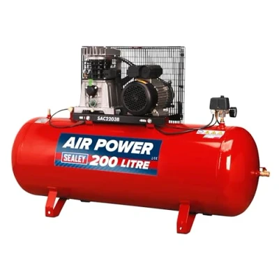 Image of Sealey Air Compressor 200L Belt Drive, 3hp Cast Cylinders