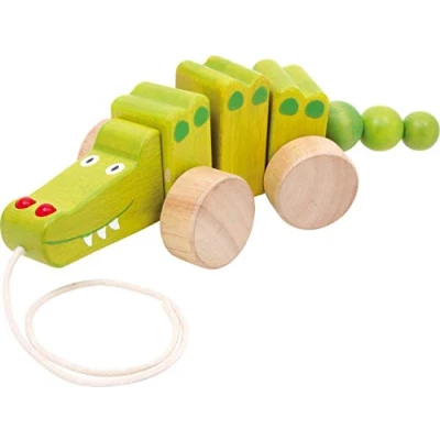 Image of small foot 2604 &quot;Crocodile&quot; wooden pull behind animal, promotes learning to walk, wobbles when pulled along, from 1 year