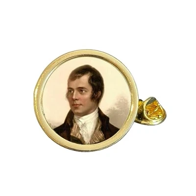 Image of Robert “Rabbie Burns Gold Plated Domed Lapel Pin Badge in Gift Bag