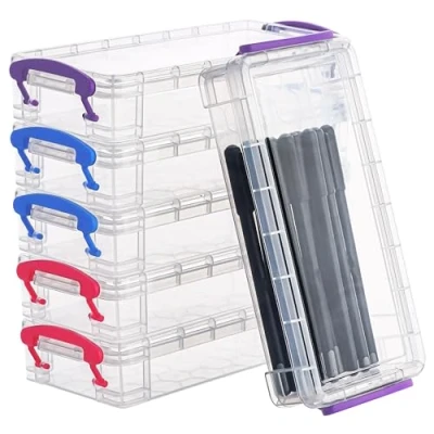 Image of BELLE VOUS 6 Pack Plastic Pencil Storage Box L20.5 x W9.5 H4.2cm/8.07 3.74 1.65 Inches Assorted Colour Stackable Boxes Organiser Case for Brush Painting Pencils, School &amp; Office Supplies
