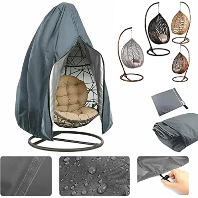 Image of CMY Garden Hanging Chair Cover, Patio Dust Waterproof UV Protector Swing Cover With Zipper For Outdoor Egg Chair, Rattan Furniture (Grey)