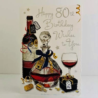 Image of Jonny Javelin Male Age 80 80th Birthday Wishes to You Card Red Wine Decanter Presents