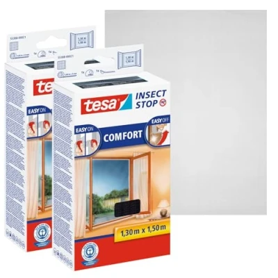 Image of tesa Insect Stop Comfort for Windows 2 Pack Window Screen with Self Adhesive Hook and Loop Mesh in Anthracite, 2X 130 cm x 150