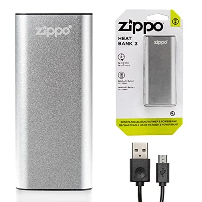 Image of Zippo Heatbank 3 Rechargeable Lithium Iron Hand Warmer With Power Pack Silver, Size 3H