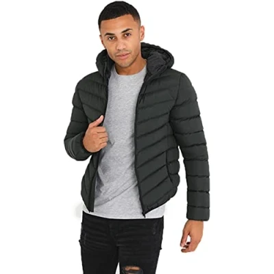 Image of BRAVE SOUL Mens Grant Padded Hooded Puffer Jacket with Elasticated Trims (L, Khaki)