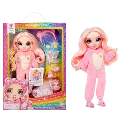 Image of Rainbow High Junior PJ Party Bella (Pink) 22 cm Posable Doll with Soft Onesie, Slippers and Play Accessories Kids Toy Great for Ages 4 12 Years
