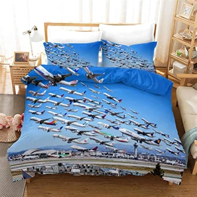 Image of Duvet Cover Set Modern Aviation Airplane Helicopter Theme Men and Teenagers Comfortable Durable Bedding Dreamy Aircraft Home Decoration (Aircraft 02,Double)