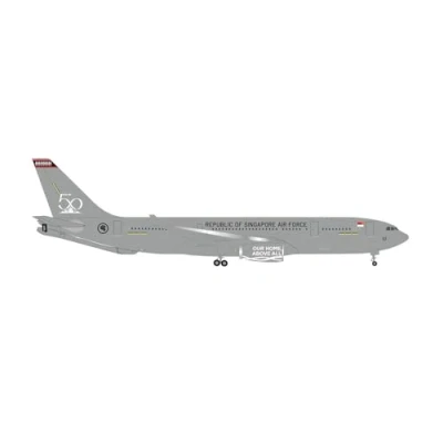 Image of herpa 536745 Airbus Airplane Republic of Singapore Air Force A330 MRTT, RSAF 50 Years 761, on a Scale 1 : 500, Metal Miniature Without pedastal, Model Building, Collectors Edition, Grey