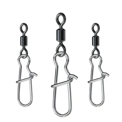 Image of CRAZY SHARK 50PCS Fishing Swivels Snaps Rolling Barrel Swivel With Safety Snap Interlock Snaps, Stainless Steel Solid Saltwater Freshwater Connector, 1/0
