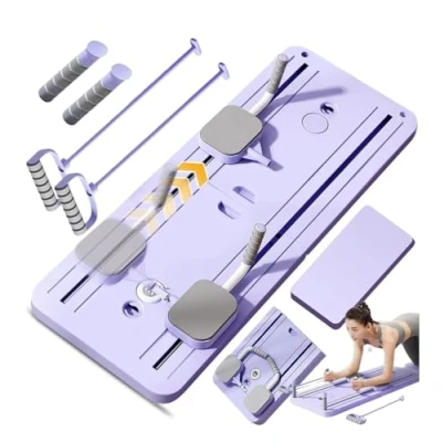 Image of Pilates Board Foldable Reformer Machine with Ab Roller Resistance 6 in 1 for Home Workout Full Body Core Trainer (Purple)