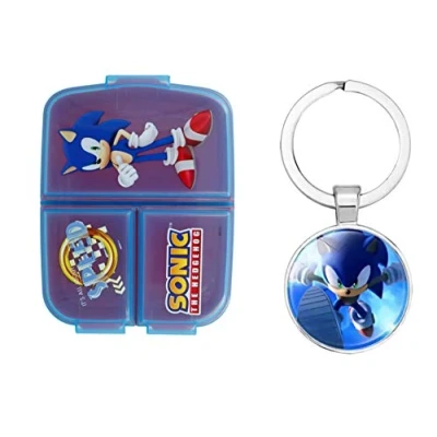 Image of Sonic Sandwich Lunch Snack Box Multi Compartment Kids Children School Includes Keychain