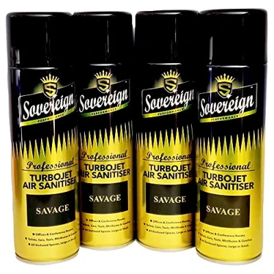 Image of Sovereign Turbojet Air Sanitiser Savage Freshener Blast Spray Can 4 x 500ml Bundle