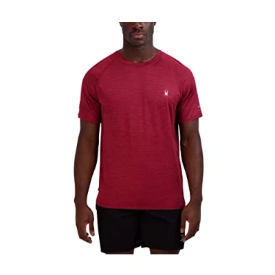 Image of Spyder Men&#039;s Quick Dry UPF Rashguard Lightweight Short Sleeve Solid Heather Hybrid Swim Shirt Rash Guard, Biking Red, Large
